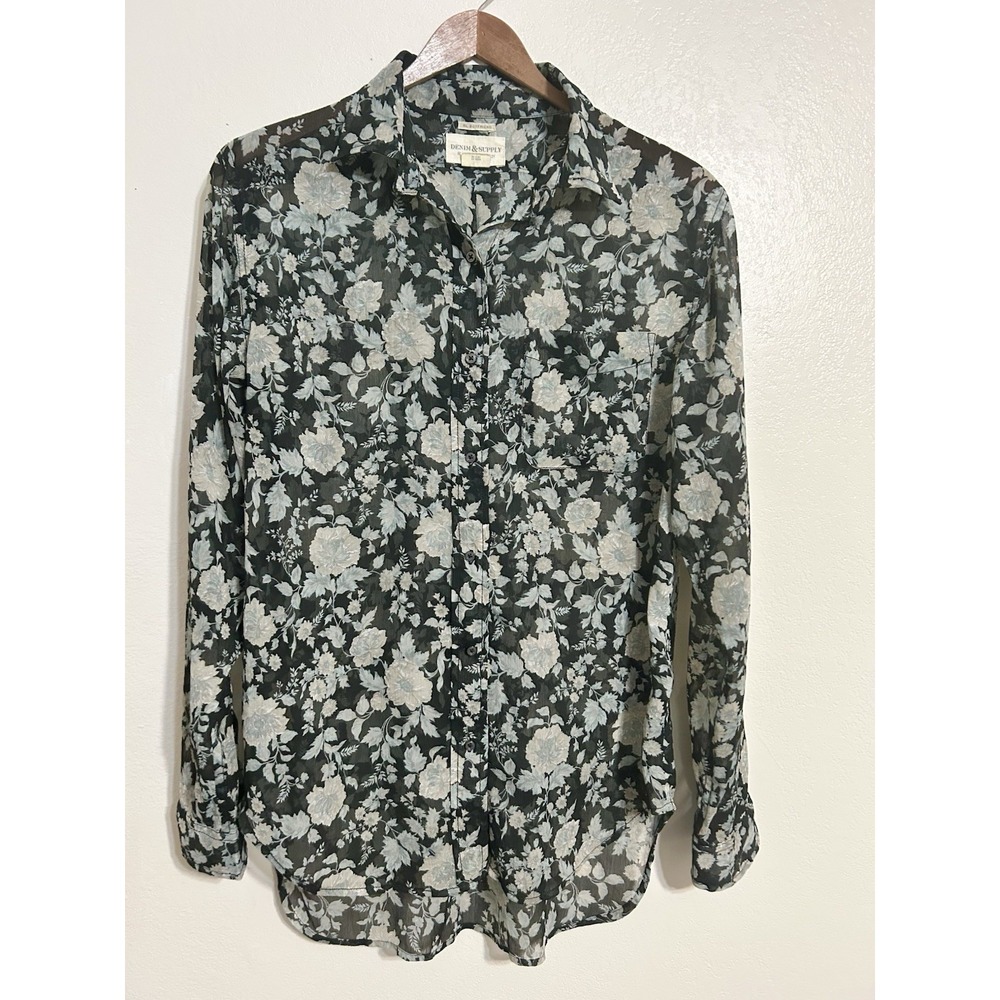 Denim & Supply Ralph Lauren Boyfriend Sheer Floral Button Up Blouse Relaxed M